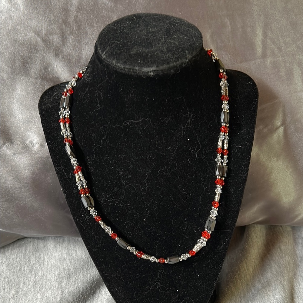 Elegant Red and Silver Beaded Necklace